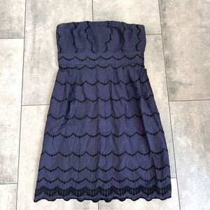 J. Crew navy blue eyelet lace strapless dress 6